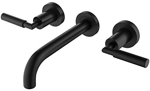 RBROHANT Mitigeur Robinet de salle de bain mural noir mat, robinet d'évier mural, double poignée, laiton massif, valve brute incluse