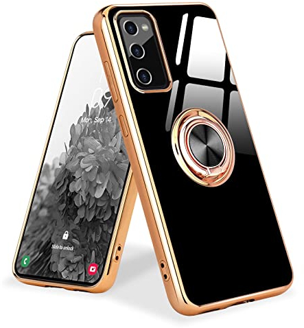 Urarssa Kompatibel mit Samsung Galaxy S20 FE 4G/5G Hülle mit 360 Grad Ring Ständer Handyhülle Galvanik Schutzhülle Magnetischer Autohalterung Stoßfest Hülle für Samsung Galaxy S20 FE 4G/5G, Schwarz