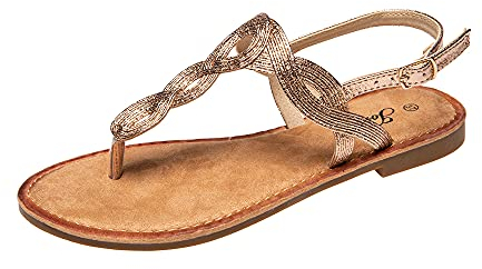 JOMIX Sandales Femme Sandales Plates Femme avec Tressées en Cuir, Boucle Réglable, Semelle Antidérapante, Idéales Pour L'Été Voyage Piscine Plage, B Or rose, 36 EU