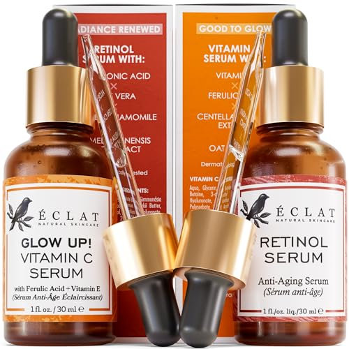 Eclat Skincare Face Serum Set – Vitamin C & Retinol Serum for Face - Anti Wrinkle, Dark Spots, Hydrating Facial Routine – 2 Pack Anti Aging Skin Care Set