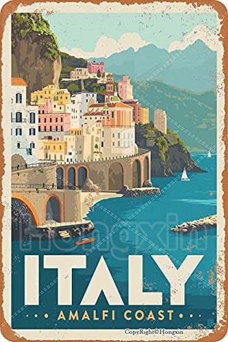 Hongxin Italienische Amalfi KÜste Blechschild Dekoschild Retro Poster Metall Plakat Vintage Türschilder Deko Schild Blech Kunst Schilder Hof Bar Cafe Geschenk 20X30cm