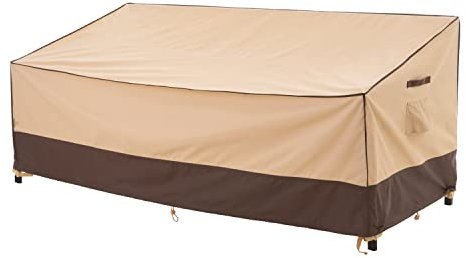 F&J Outdoors Waterproof Garden Loveseat Covers Outdoor UV Resistant Eco-friendly Fabric Deep Seat Bench Covers, 158x99x61/89cm,Beige&Brown