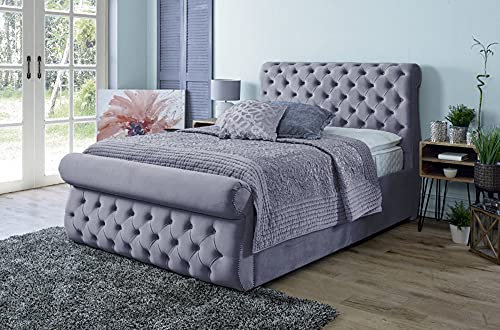 Super King Bed with Storage | Ottoman Bed Super King size (6ft), Gas Lift Up Bed Frame, Upholstered Bed with Base and Headboard, Heavy Duty Mesh Frame Sleigh Bed (Steel Grey)