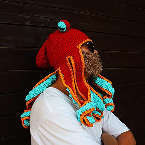 Bprtcra Handwoven Knitted Hat, Adult Unisex Funny Cartoon Winter Warm Octopus, Long Tentacles, Eyes Hat, Cosplay Hat, Party Props for Men and Women (Tippe N)