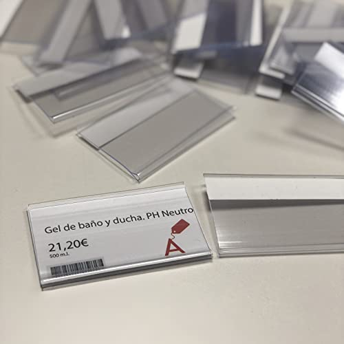 Abarnom 100 Unidades de Porta Etiquetas Transparentes Autoadhesivas de 39mm de Alto 70mm de Largo. Portaprecios Adhesivos Individuales de 70mm, Porta precios Tienda, Portaprecios Estanteria
