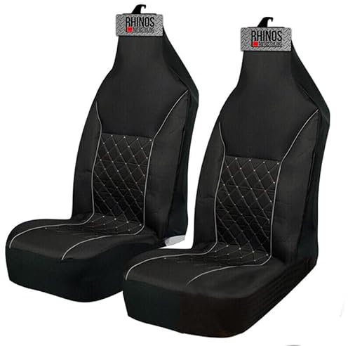 rhinos autostyling FOR Dacia Duster 2 (2018 ON) - Premium Luxury Fabric Car Seat Covers - Grey Quilted Piping - 2 x Fronts