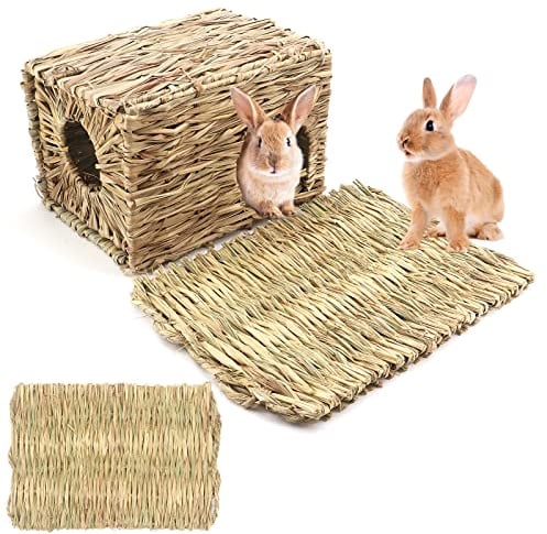 Maison en herbe pour lapin, cabane de lit pliable en herbe naturelle fabriquée à la main, refuge en herbe naturelle comestible, cabane de jouet pour lapin, cochons d'Inde, chinchilla, petits animaux
