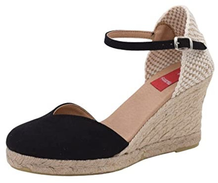 PASARELA - Sandalias de Esparto/Yute Alpargata 7 Cuerdas Cuña Corazón Negro Mujer Lona Mujer Color: Negro Talla: 38