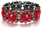 EVER FAITH Round österreichischen Kristall Vintage Style Bridal elastische Stretch-Armband Roter Schwarz-Ton