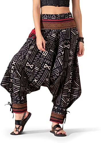 The Veshti Company Unisex 100% Baumwolle Bohemian Yoga Baggy Hose, Hippie Herren Jogger, bequeme Damen Pyjamahose, Shadow Slayer, Einheitsgröße