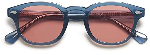 SOJOS Polarisierte Sonnenbrille Herren Damen Rund Retro Vintage UV400 Schutz Brille SJ2251 mit Blauer Rahmen/Hellrote Linse