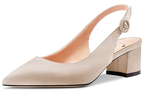 Castamere Donna Chunky Blocco Basso Tacco Heel Chiusa a Punta Slingback Pumps Fibbia Cute Dress Ufficio 5 CM Heels Beige Raso 38 EU