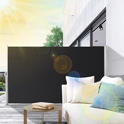 Randaco Seitenmarkise 180 x 300 cm Markise Anthrazit, Ausziehbare Sonnenschutz Sichtschutzmatte, mit Bodenhalterung Sichtschutz, seitliche Vordächer, Balkone, Terrassen