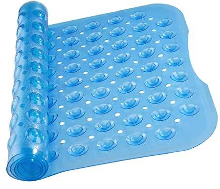 MOONLIGHT20015 Shower Bath Mat Non Slip Anti Mould & Mildew with Strong Suction Cups Grip and Drain Holes Soft Rubber Shower Mats - PVC Bathroom Mat Machine Washable (70x38cm, Blue)