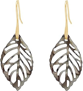 Gemshine Ohrringe mit Taupe Schildpatt Harz Blätter im Farbverlauf grau, grün und braun. Nachhaltig - Qualitätvoll - Made in Spain, Color:Silber vergoldet