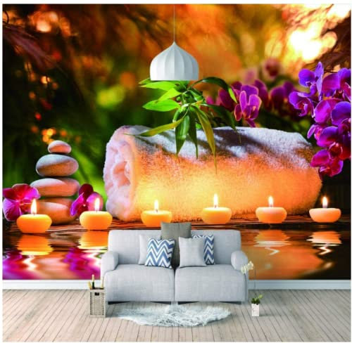 CULTS Wallpaper Photo Papier Peint 3D Bougie serviette zen 450 cm x 300 cm Mural Décoration Moderne Poster Tableaux Muraux Chambre Salon Mural
