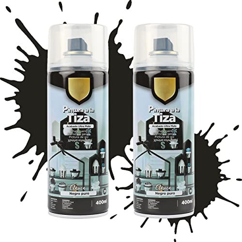 Etrexonline Pintura en Spray Ultra Mate a la Tiza, Chalk Paint Spray, Ideal para Metal,Madera y Cerámica, Acabado de Estilo Vintage - Colores Negro Puro (400ml, 2 Unidades)
