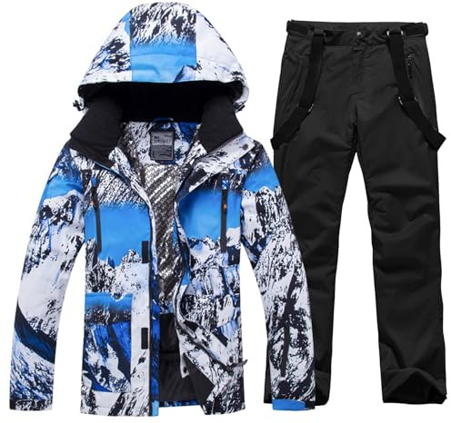 ALSOGO Skianzüge Für Herren 2-teiliger Snowboard Sets Wasserdicht Winddicht Winter Warme Ski Jacke und Hosen Set Zum Skifahren Snowboarden Klettern