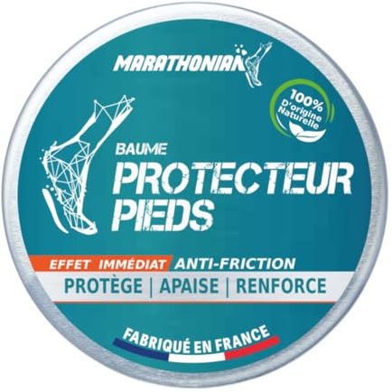 Marathonian - Baume Protecteur Pieds - 3 en 1 - Protège/Apaise/Renforce - soin des pieds anti-frottement/Anti-friction - 100% d'origine naturelle - Fabriqué en France - testé cliniquement - 25g