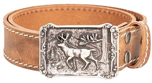 Trachtengürtel mit Hirsch Gürtelschnalle | Gürtel aus Echtleder Made in Germany | 40mm breit Trachten (120)