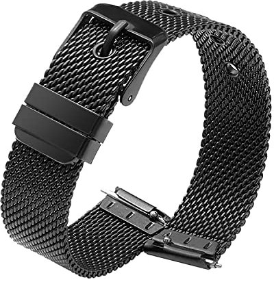 SMYAOSI Montre Bracelet Maille, Bracelet de Montre Metal pour 10mm 12mm 14mm 16mm 18mm 20mm 22mm, Bracelets de Montres Remplacement à Dégagement Rapide pour Homme et Femme (22mm, Noir)
