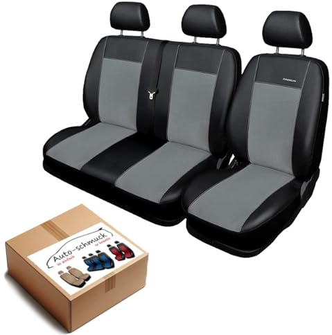T5 Sitzbezüge nach Maß Autoplanen perfekte Passform Schonbezüge Sitzschoner Velour + Strickpolster ®Auto-schmuck (T5 2+1 grau)