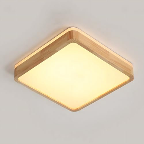 YYUTLUO LED-Deckenleuchte aus Holz, oben 360° leuchtend, quadratische natürliche Holzlampe | 3000K Warmweiß 18W 1600lm | Wohnzimmer Küche Esszimmer Flur Zuhause Büro Kinderzimmer Arbeitszimmer (Ø30cm)