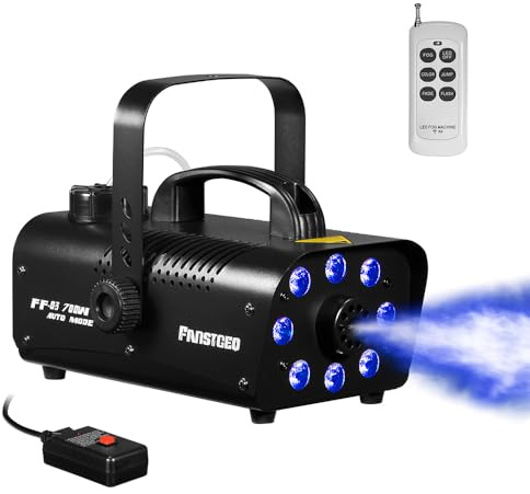 Nebelmaschine mit 8 LED-Lichtern, über 500 Watt Nebelmaschine mit kabelloser Fernbedienung, Handsteuerung, Automatikmodus, perfekt für Halloween-Party, Hochzeitsbühne