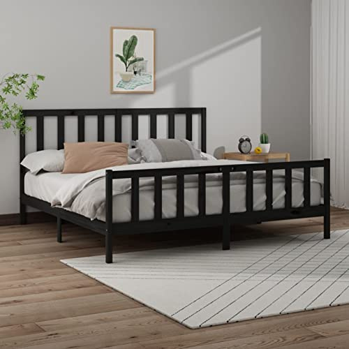 ARKEM Massivholzbett Bettgestell Bed Frame Bett Mit Bettkasten Hausbett Bett Massivholz Schwarz Kiefer 200x200 cm - 3106727