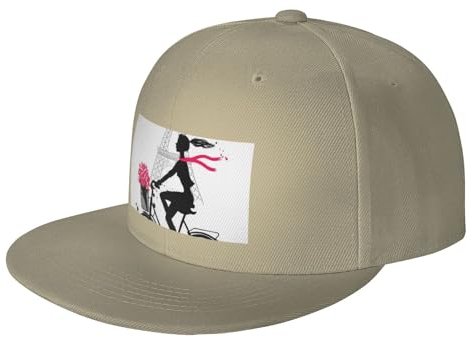 JCAKES Flat Bill Hüte für Männer & Frauen / Paris Eiffelturm Mädchen Fahrrad / Herren Flat Caps Verstellbare Snapback Cap - Langlebig, Leicht, Bequem & Leicht Zu Reinigen Baseball Cap, natur, One size