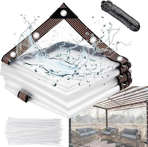 Transparent Tarpaulin Clear Heavy Duty Waterproof Tarp Clear Tarpaulin With Eyelets Plastic Sheet Pergola Covers for Gardens Greenhouse Plants Pet Roof (Size : 2x2M)