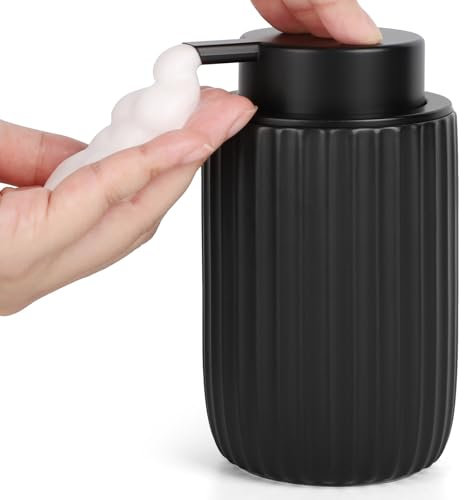 Segbeauty Dispenser Sapone Schiuma, 320ml Dispenser Sapone Bagno Nero, Erogatore Liquido Riempibile, Dispenser Bagnoschiuma Doccia, Schiumatore per Shampoo, Bagno Ceramica
