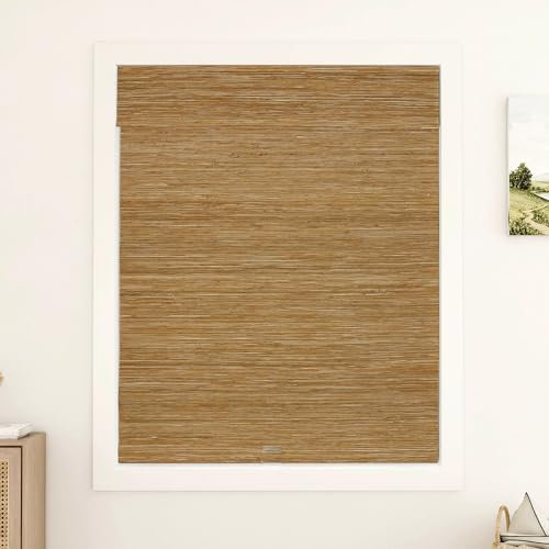 LUSTROWIN Custom Cordless Jute Roman Window Shades with Valance, Window Blinds Light Flitering Window Treatment Shades for Indoor Windows, Brown, (20 W x 48 H