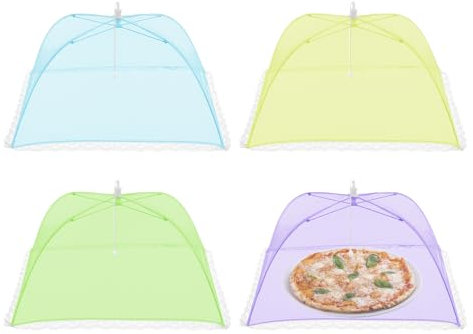 Dzmuero Fliegenhaube, Fliegenschutz Essen, 4 Stück Fliegenhaube Obst, Fliegenhaube Lebensmittel, Draußen, Faltbar, Eleganter Spitzenrand, Verhindert Fliegen, Insekten (32 * 32cm)