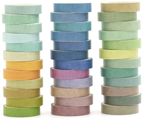 Songdao Washi Tape Set 36 Rouleaux Couleur unie Masking Tape Pastel Ruban Adhésif Décoratif, Japonais en Washi, Ruban Adhésif en Washi pour Journal, Ruban Adhésif Décoratif pour Artisanat (Summer)