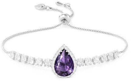 Linawe Amethyst Lila Armband Damen, Silber Armbänder Tennisarmband Schmuck Jewelry, Fossil Edelstein Diamant Kristall Armkette Damen, Glitzer Handkette Bracelet Modeschmuck
