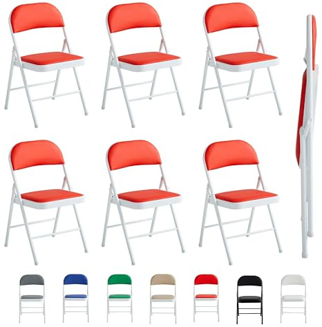 mcc direct Klappstuhl, Kunstleder Klappstuhl mit Metallrahmen und gepolstertem Sitz, einfach zu Falten und aufzubewahren für Zuhause, Büro, Esszimmer und Empfang 6er Set (Rot)