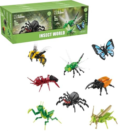 Ebortsin Tiere Bausteine Konstruktionsspielzeug, 8 Pack Tiere Klemmbausteine Kindergeburtstag Geschenk, Insekten Welt Bausteine Spielzeug, Nette Home Decors für Erwachsene und Kinder, 772 Teile