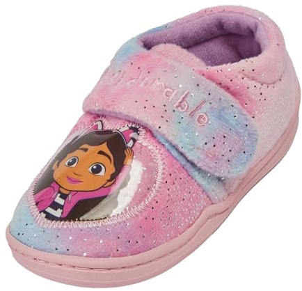 Kids Girls Gabby's Dollhouse Amelia Slippers Warm Fleece Indoor Shoes | Cosy slip-on footwear with anti-slip dot sole for home lounge comfort