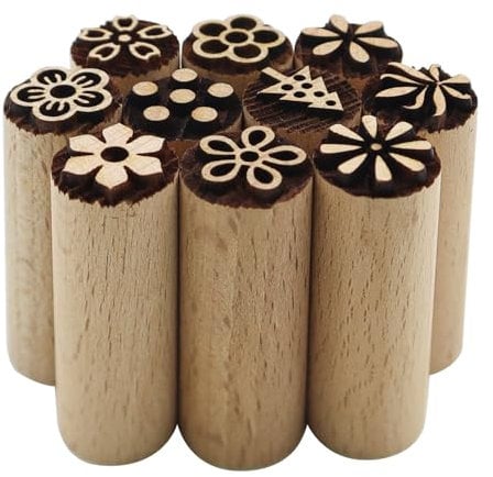 MIPIACE 10 Pezzi Timbri per Argilla e Ceramica Timbri per Argilla in Legno Naturale Timbri in Legno Intagliati a Mano per Impasto Pasticceria Biscotti in Argilla Modellazione Fai da Te (5x1.5cm)