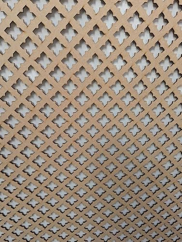 Cross pattern wooden board decorative panel, wall partition, radiator cover grid, furniture decoration, laser cut from 3 mm thick MDF board (size 1200 mm x 620 mm) (001AP). Made in the UK