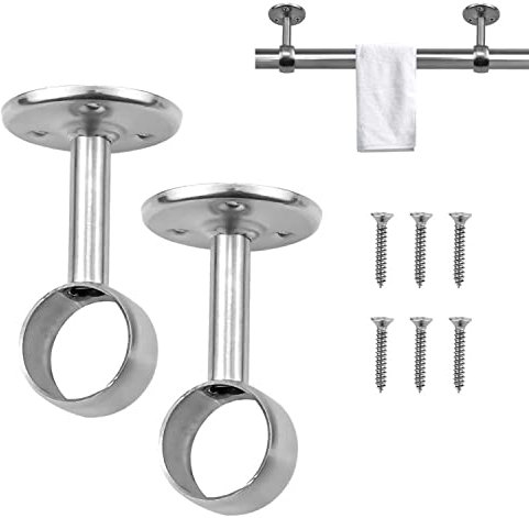 Lulullaby 2 Stück Deckenhalterung, Gardinenstange Halterung Edelstahl Gardinen Wandhalter, Edelstahl-Garderoben-Rohr Decke Wand 25 MM, Auflageträger Für Kleiderstange Kleiderschrank Schrankroh