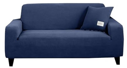THEDAYBABY Funda de sofá elástica geométrica de tela de rejilla de maíz, protector de silla para sala de estar, decoración del hogar (azul oscuro, 4 asientos, 215-300 cm)