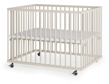 Sämann Laufstall Baby mit 3 Schlupfsprossen | TÜV geprüft | stufenlos höhenverstellbar | Laufgitter Premium | Babybett aus Holz | Krabbelgitter (sahara dust, 75x100 cm)