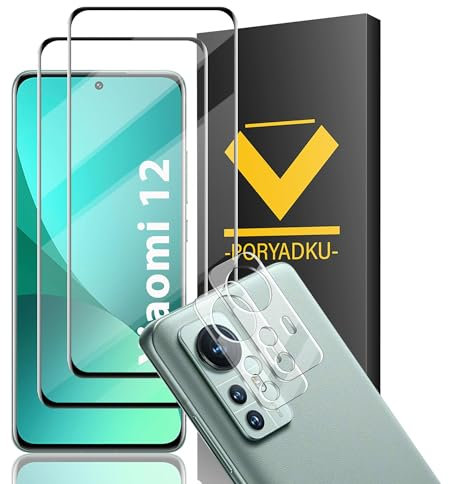 V-PORYADKU 2+2 Pièces Verre Trempé pour Xiaomi 12 (2 Pièces)+ Caméra Protecteur(2 Pièces), Sans Bulle, Ultra HD, 9H Dureté, 3D Couverture Complète Protection Écran pour Xiaomi 12 5G