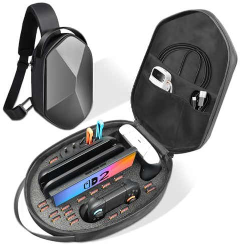 sarlar Carrying Case for Nintendo Switch 2 2025, Switch 2 Crossbody Sling Hard Bag for Joy-Con 2, Charging Grip, Strap, Dock, Pro Controller, AC Adapter Accessories, Ideal for Travel Storage