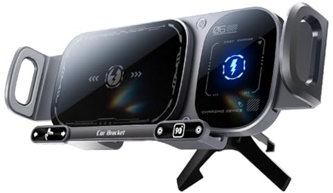 15W Schnelllade-Auto-Halterung mit Kabellos-Ladefunktion • Doppelspulen-Technologie • Qi-Zertifiziert für iOS & Android Smartphones • Automatische Klapparme • 360° Drehbar