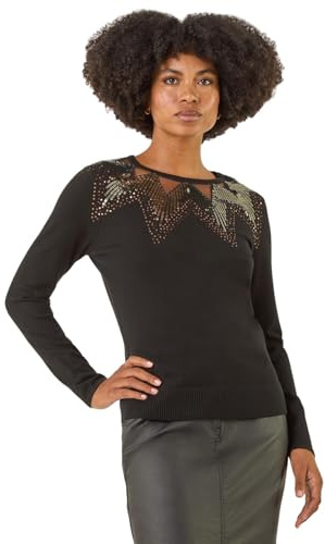 Roman Originals Sparkly Mix Knit Top for Women UK - Ladies Everyday Autumn Winter Round Neckline Comfy Soft Evening Vacation Work Party Night Out