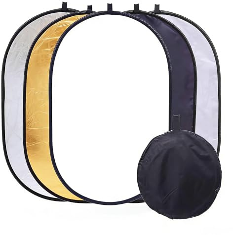 TINMAGI 5 en 1 Reflector de Luz para Fotografía, 100x150cm Reflector Fotográfico, Difusor Ovalado Portátil Plegable con Bolsa de Transporte, para Retrato Estudio Fotográfico e Iluminación Exterior