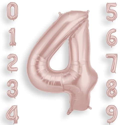 AOOSU Zahlen Luftballon 4 Rosa, 40 Zoll Folienballon 4 Geburtstag Helium Ballon 4, 101cm Zahlenballon 4 Ballon für 4 Jahre Geburtstagsdeko Kinder Mädchen Junge und Jahrestag Dekorationen